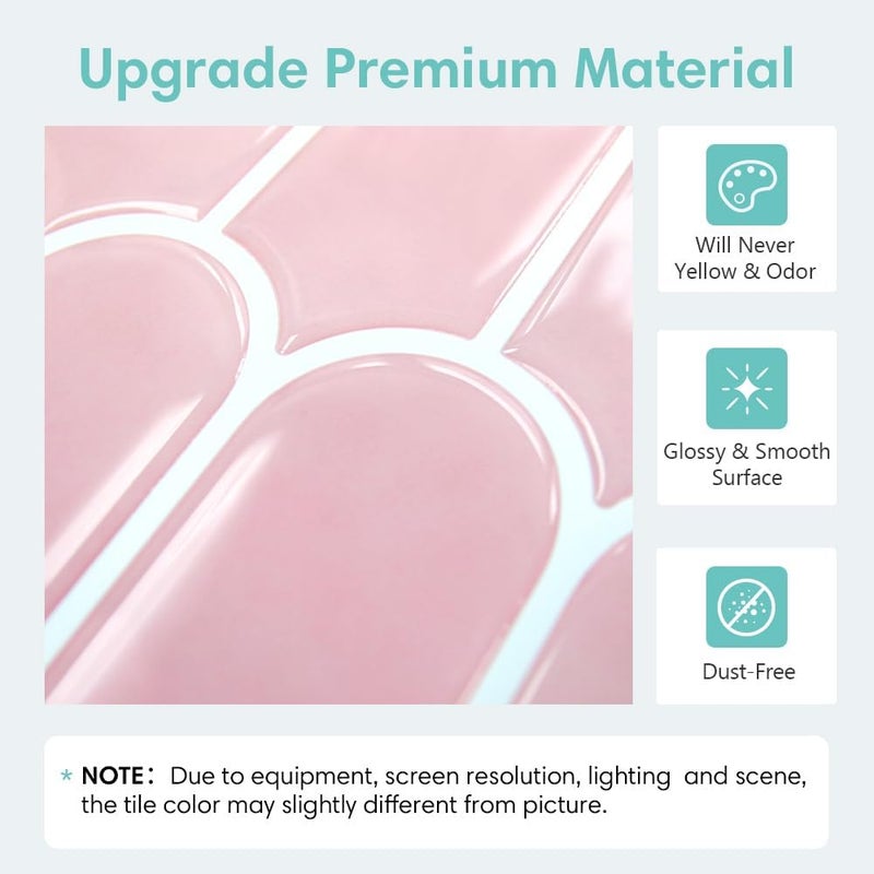 Commomy Thicker Pink Peel and Stick Tile Backsplash - 10 pcs of 12" x 12" - 3D Adhesive Peel and Stick Backsplash for Kitchen, Bathroom, Removable, Waterproof, Vinyl Wall Tile - Image 4